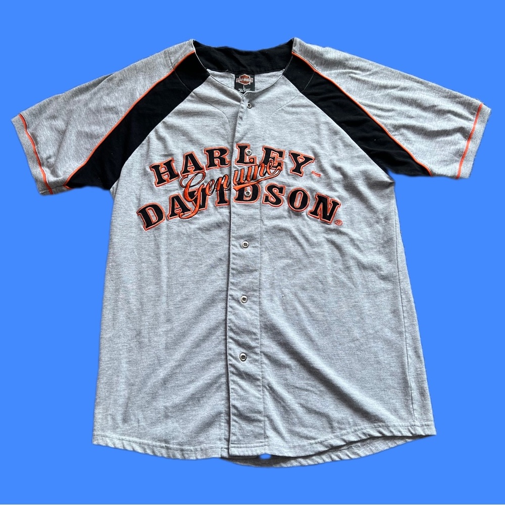 Vintage Harley Davidson Button Up Embroidered Baseball Jersey Grey